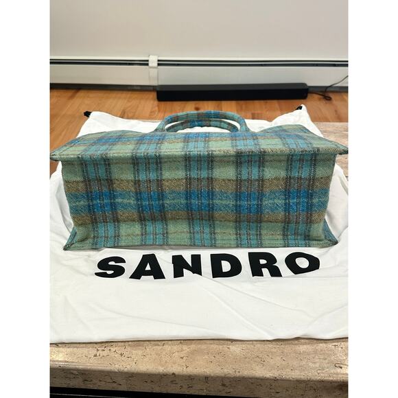 NEW Sandro Kasbah Checked Brushed Felt Tote Blue Green Yellow - Picture 10 of 10